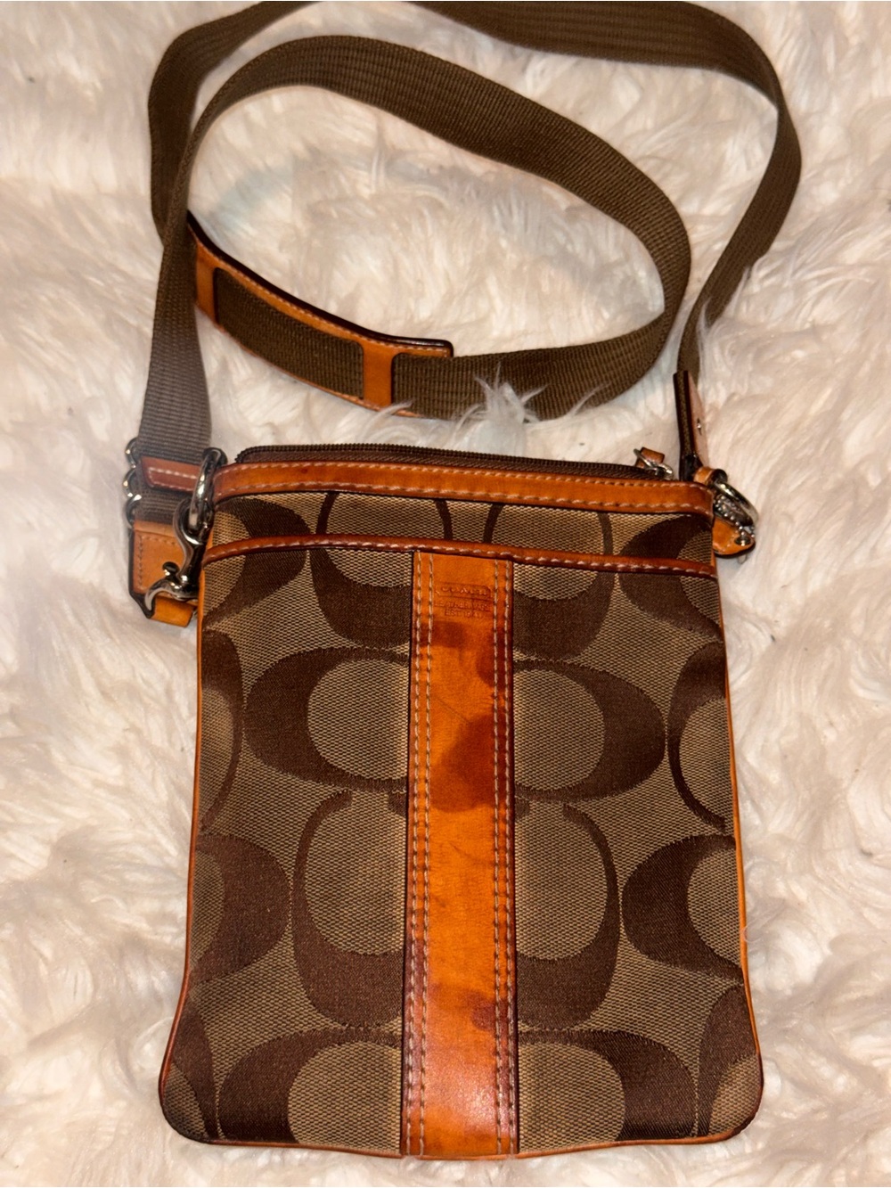 Vintage Y2K Coach 4680 Signature Jacquard Swingpack Crossbody Brown